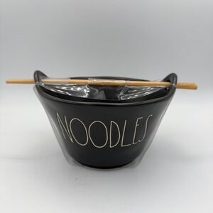Rae Dunn Artisan‎ Collection Noodles Bowl Chopsticks Set Magenta Black Ceramic